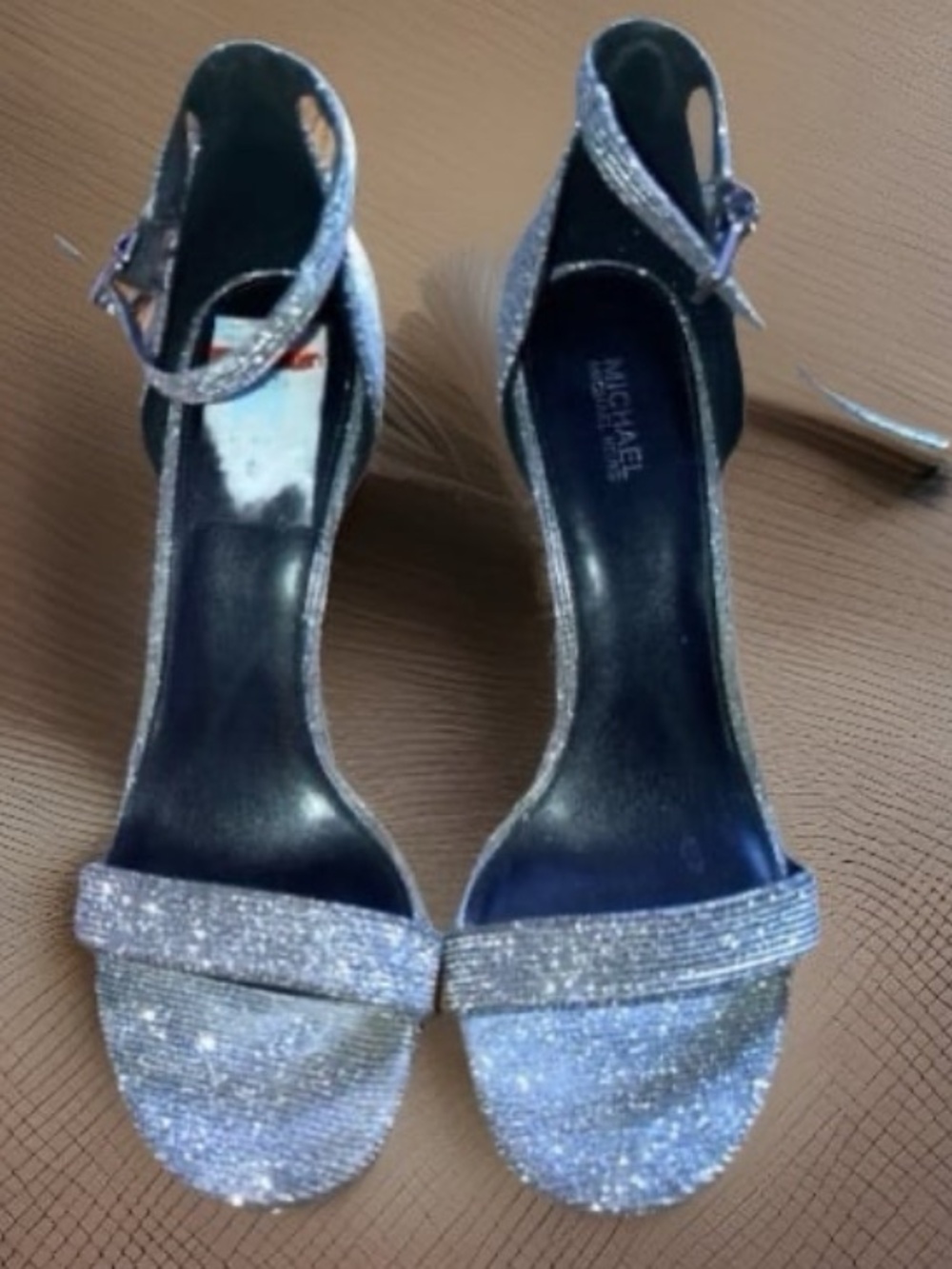 Michael Kors Silver Glitter Open-Toe Ankle-Strap Heels